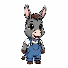 Cartoon donkey in overalls, a cheerful and friendly character.