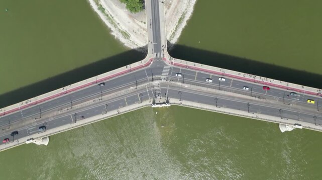 Aerial shot of Margaret island (Margitsziget) and Margaret Bridge (Margit h&iacute;d) in Budapest.