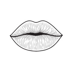 Vector illustration of lips icon in black and white with bold black outline, symbolizing beauty, sensuality, expression, elegance, passion, and style.