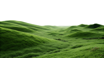 Vibrant green rolling hills landscape with serene atmosphere in remote countryside setting scenery