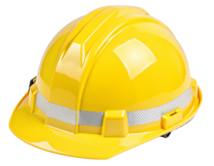 Bright yellow construction hard hat safety helmet isolated against white background for protection