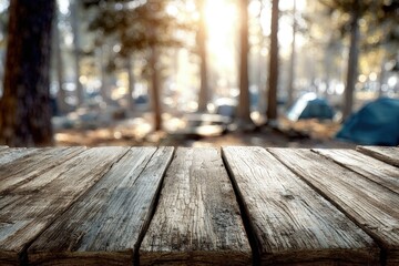 Rustic Wooden Table Outdoors In Forest