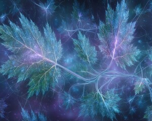 Abstract Fractal Design With Glowing Leaves In Space