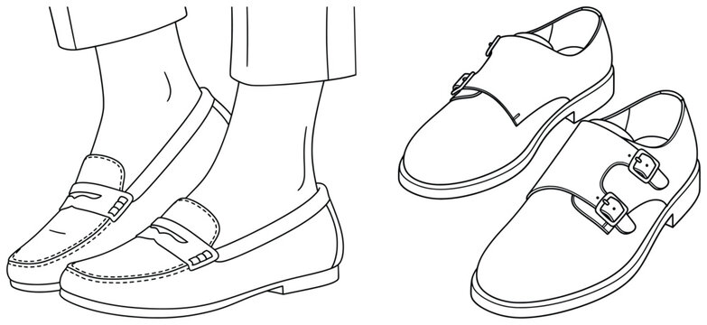 Loafers vector illustration in clean outline style showing stylish men’s formal and casual footwear design perfect for fashion projects and artworks