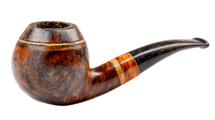 Brown Wooden Smoking Pipe with Smooth Finish Design isolated on a Transparent or white Background