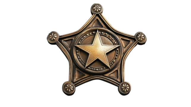 Bronze Sheriff Star Badge Emblem of Law Enforcement isolated on a Transparent or white Background