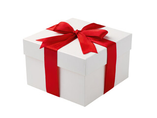 Fototapeta premium A white gift box with a red ribbon bow
