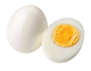 Hard boiled egg with smooth shell and bright yellow yolk isolated on clean white background