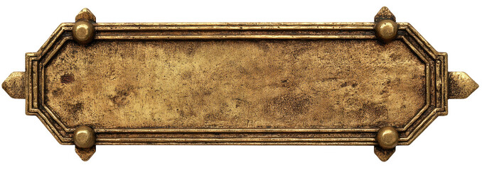 Ornate, weathered brass plaque
