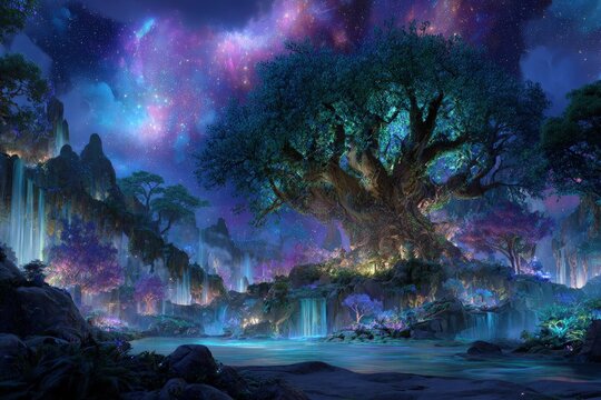 Glowing Enchanted Forest At Night