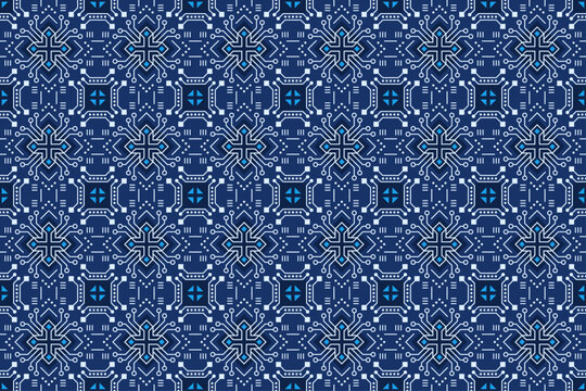 Tech Circuit Geometric Seamless Pattern