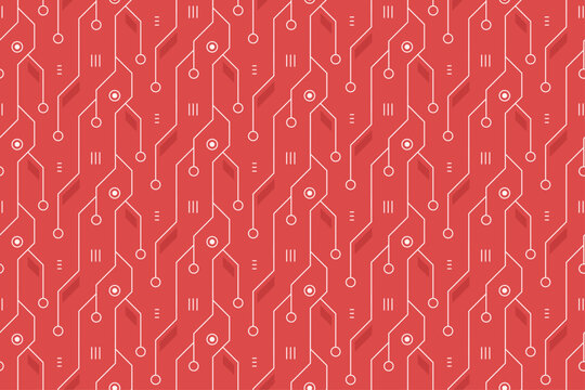 Red Circuit Board Seamless Pattern
