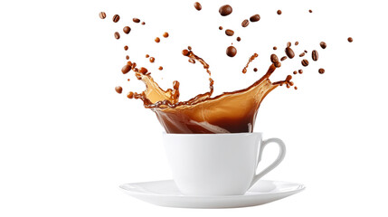 Coffee Splash with Saucer isolated on a Transparent or white Background
