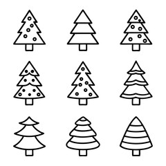 Obraz premium Set of christmas tree icons, holiday and winter concept, illustration in modern outline design