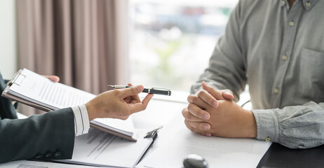 Lawyer Legal counsel presents to the client a signed contract with gavel and legal law. justice and lawyer Business partnership meeting concept