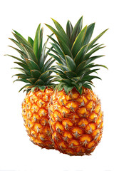 Obraz premium Two ripe pineapples with vibrant green leaves, showcasing their natural texture and color