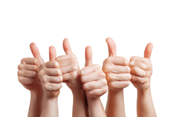 Several hands displaying thumbs up