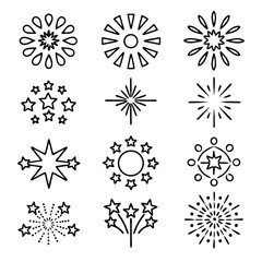 Obraz premium Collection of firework icons for celebration, party, holiday, and new year events