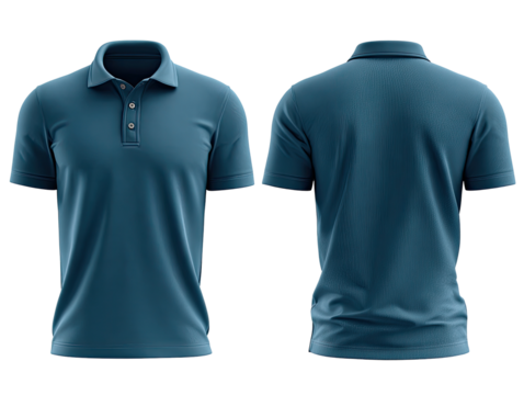 Dark teal polo shirt, front and back views