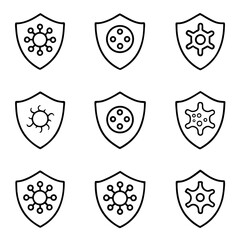 Shield icons representing protection against viruses and bacteria, symbolizing immune system defense and healthcare