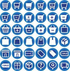 Shopping Icons Set with Blue Circle Background