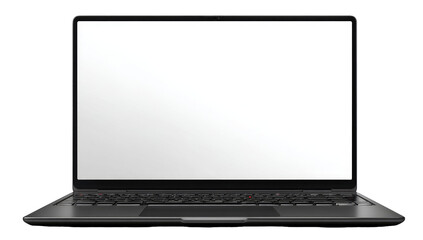 Fototapeta premium Front view of a closed dark gray laptop with a blank white screen