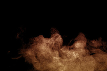 Brown dust smoke cloud isolated on black background, abstract texture for pollution, fire,...