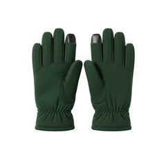 Obraz premium Pair of warm dark green gloves with touch screen compatible fingertips, for winter technology and outdoor lifestyle, isolated on white and transparent background