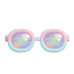 Fototapeta premium Stylish pastel sunglasses reflecting a vibrant, dreamy world perfect for summer fun and fashion