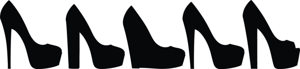 Got it this image shows five black silhouettes of high-heeled shoes side by side.
