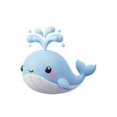 Obraz premium Adorable blue whale cartoon character with a cute smile and water spout for children's designs