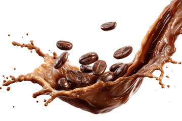 Coffee Splash with Beans - Isolated on Black Background