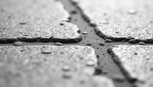 Wet pavement with water droplets in textured grey surface  