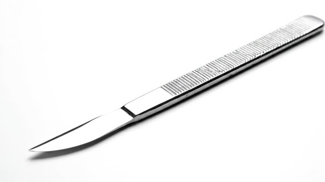 Close Up of a Shiny Steel Scalpel Surgical Instrument on a White Background