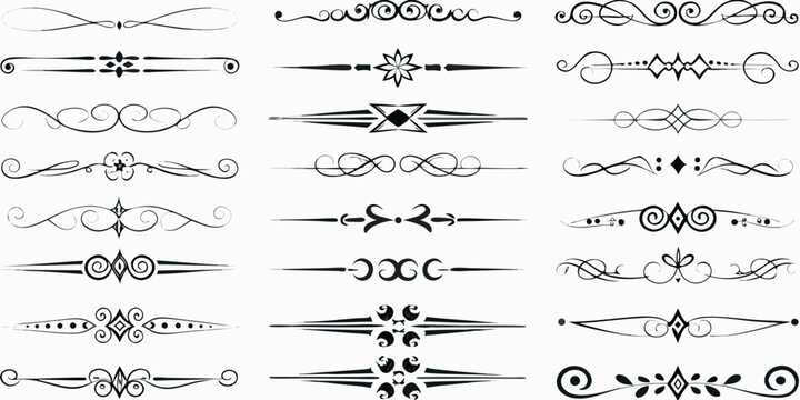 Collection of decorative ornamental dividers and borders in classic vintage style black and white