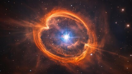 Ring nebula shines brightly in the dark expanse of space with vibrant colors and cosmic dust