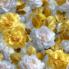 Floral Elegance: A stunning display of soft yellow and pristine white flowers bursts forth, artfully arranged to captivate and charm with its vibrant colors and delicate details.