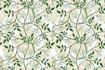 seamless floral pattern in damask style motif suitable for wallpaper, clothing, curtain, textile, tile, blanket and fabric design isolated illustration vector archive EPS file.