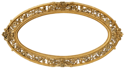 Ornate gold oval frame. Intricate carvings. Empty space inside. Classic style