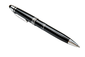 Sleek black ballpoint pen angled, with silver accents (1)