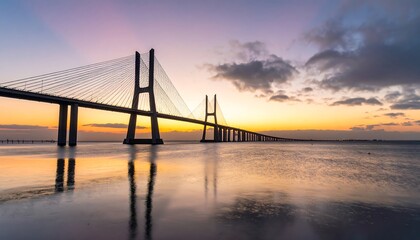 Fototapeta premium Sunrise over a cable-stayed bridge