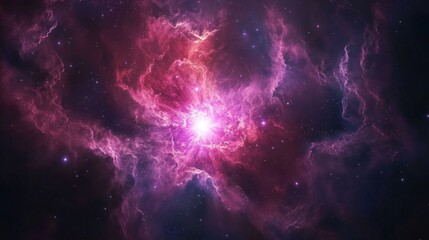 Ethereal nebula with vibrant pink and purple hues illuminating a vast cosmic expanse filled with distant stars shining brightly
