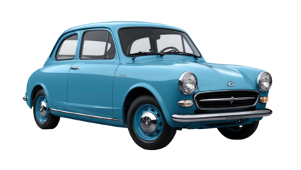 Light teal vintage car, front view