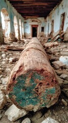 Decayed wooden beam in a ruined building