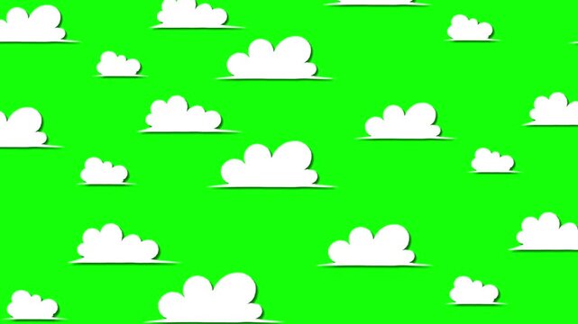 animated white clouds moving forward on green screen	
