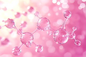 Close up of a molecule structure with pink background and bokeh effect creating a soft and dreamy feel