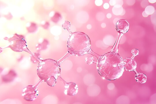 Close up of a molecule structure with pink background and bokeh effect creating a soft and dreamy feel