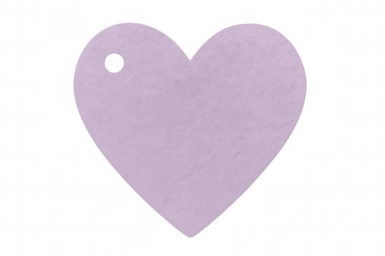 Purple heart shaped paper tag with a hole on a transparent background, ideal for valentine's day or romantic projects