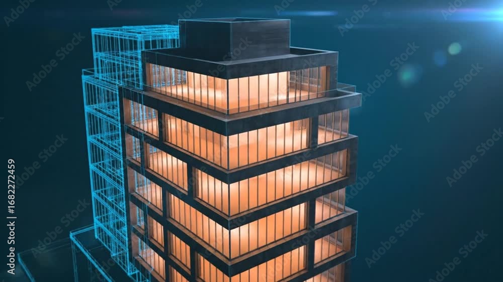 Poster Modern Building Architectural Visualization with Geometric Wireframe Design