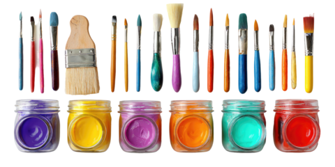 Colorful art supplies arranged in rows